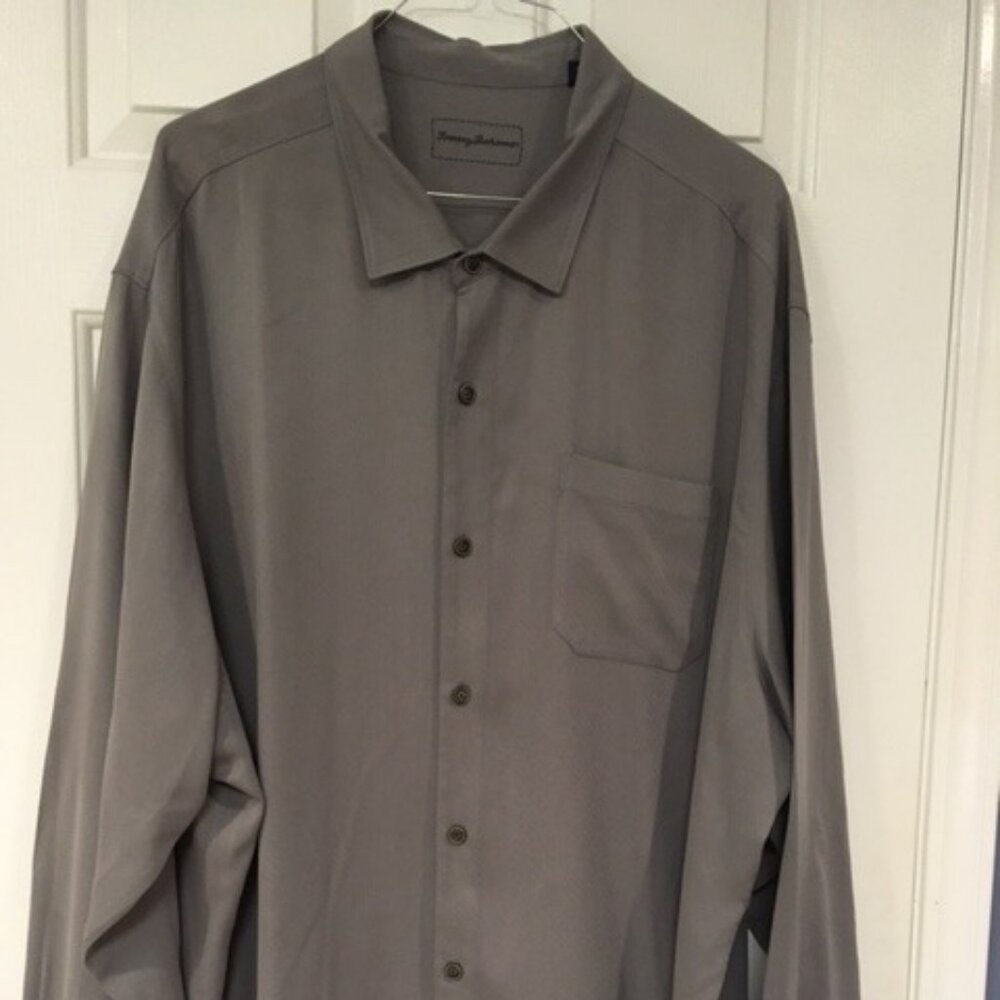 Tommy Bahama Shirt 3XB Long Sleeve Button Front Silk / Wool  Light Gray Luxury